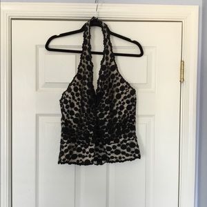 Black dotted cocktail top-halter
